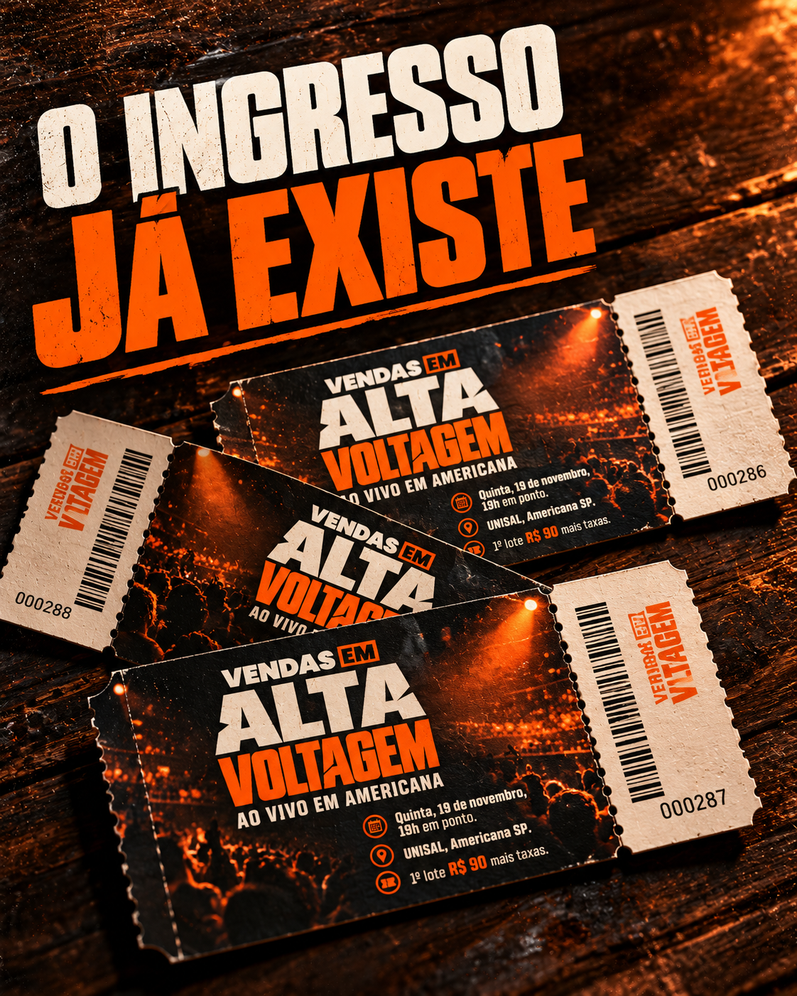 Ingressos impressos do Vendas em Alta Voltagem